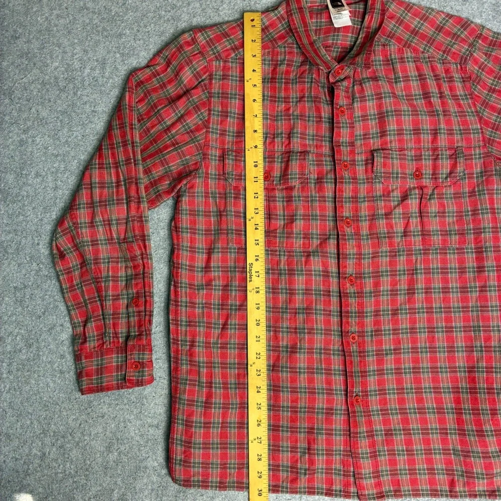 The North Face Mens Size XL Red Grey Plaid Long Sleeve Button Down Flannel Shirt